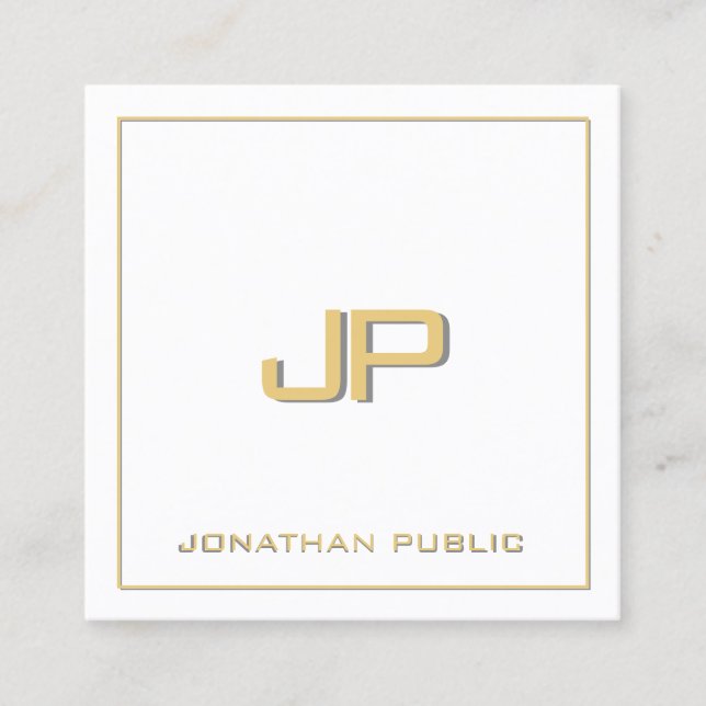 Custom Your Text Template Elegant Gold Monogram Square Business Card (Front)