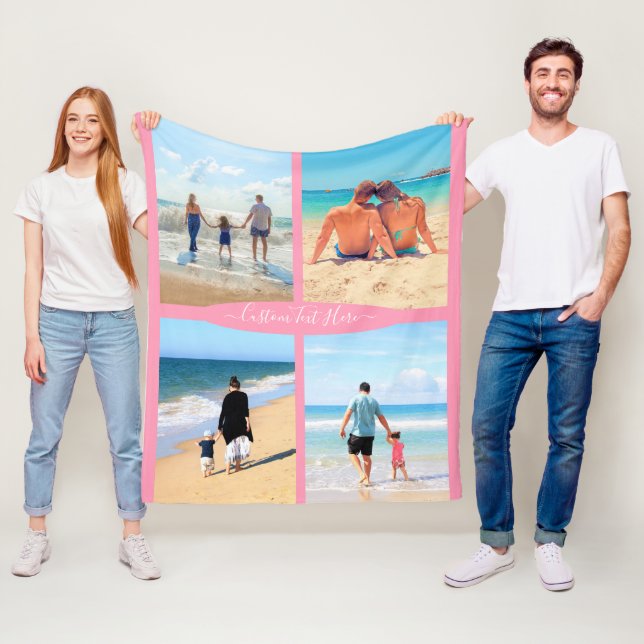 Custom YourvPhoto Collage Fleece Blanket with Text (In Situ)