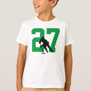 Custom Youth Hockey Player Number Green T-Shirt