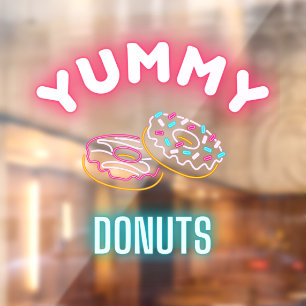 Custom Yummy Sprinkle Doughnuts Faux Neon Lights  Window Cling
