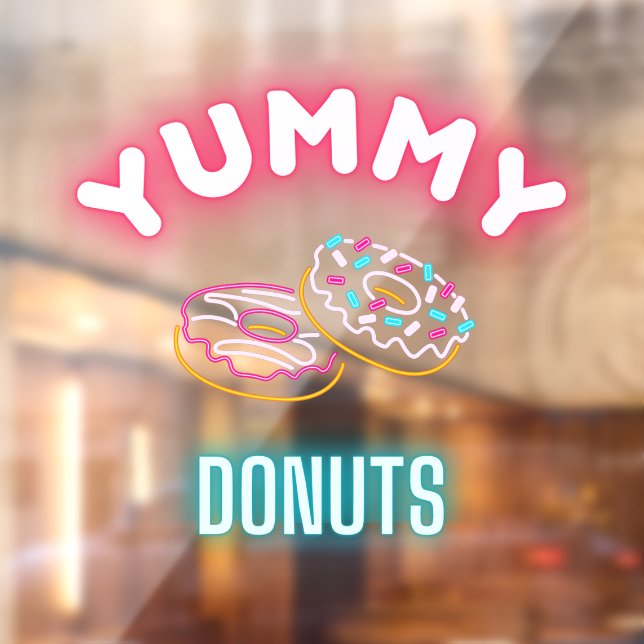 Custom Yummy Sprinkle Doughnuts Faux Neon Lights  Window Cling (Sheet 2)