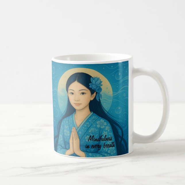 Custom Zen Meditation art Mindfulness Yoga Blue Coffee Mug (Right)