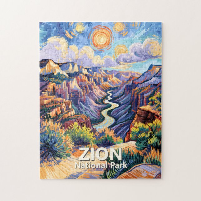 Custom Zion National Park Canyon Sunset Colorful Jigsaw Puzzle (Vertical)