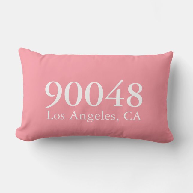 Custom ZIP Code City State White Pink Modern  Lumbar Pillow (Front)