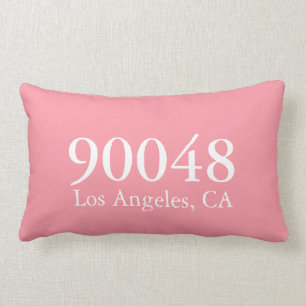 Custom ZIP Code City State White Pink Modern Lumbar Pillow