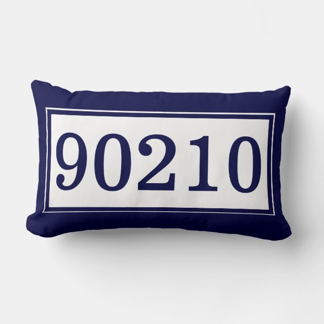Custom Zip Code Dark Blue and White Classic Lumbar Pillow (Front)