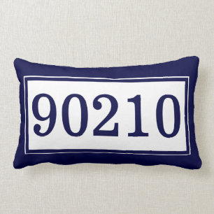 Custom Zip Code Dark Blue and White Classic Lumbar Pillow