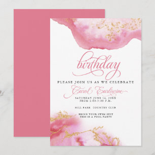 CUSTOMBirthday October Tourmaline Watercolor Geode Invitation