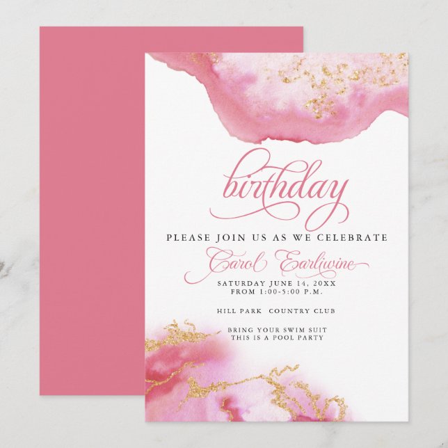 CUSTOMBirthday October Tourmaline Watercolor Geode Invitation (Front/Back)