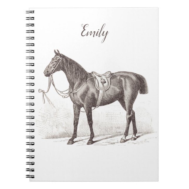 Custome chic vintage monogram horse equestrian  notebook (Front)