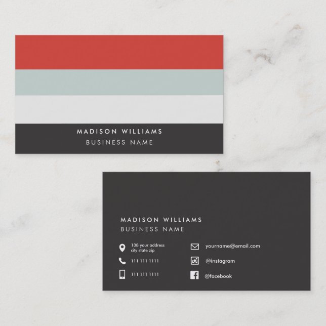 Custome Colorblock Horizontal Stripe Monogram  Business Card (Front/Back)