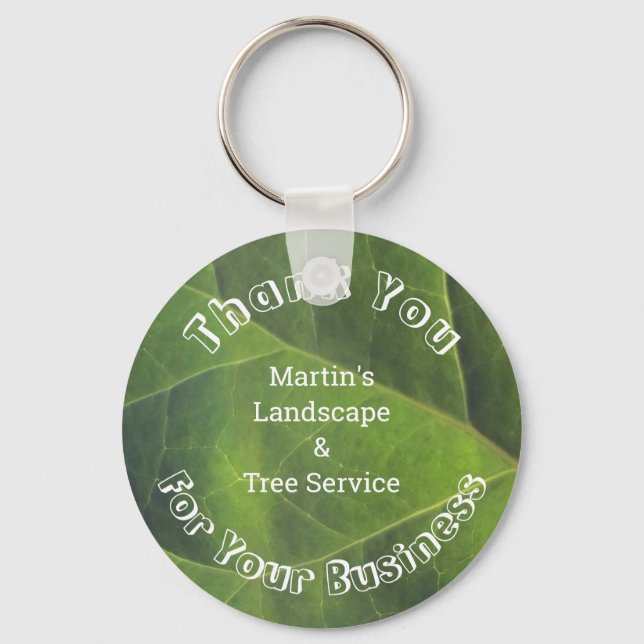 Customer Appreciation Bright Green Leaf Business Keychain (Front)