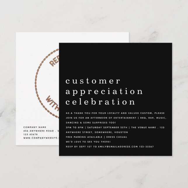 Customer Appreciation Day Logo Business Black Invitation (Front/Back)
