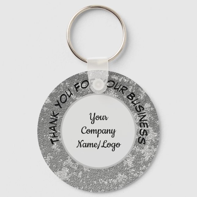 Customer Appreciation Marbled Grey Business Promo Keychain (Front)