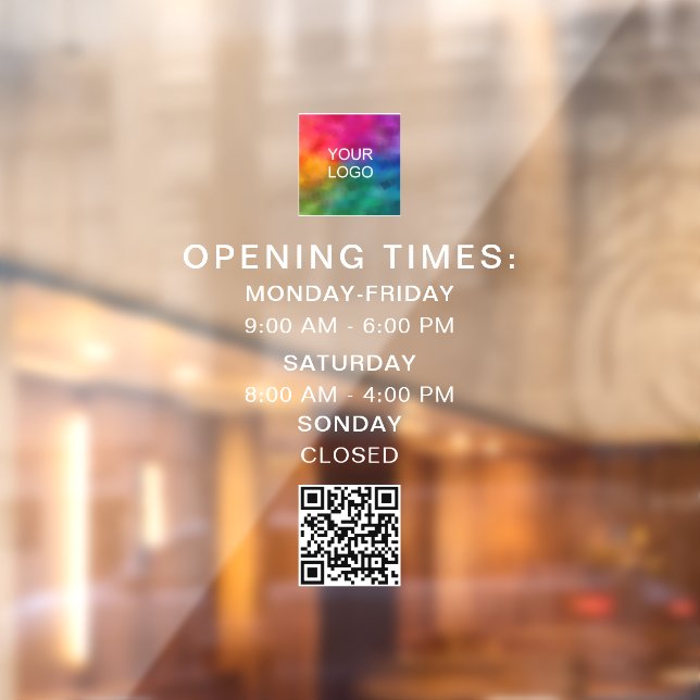 Customer Business Logo QR Code Opening Hours Window Cling (Sheet 2)