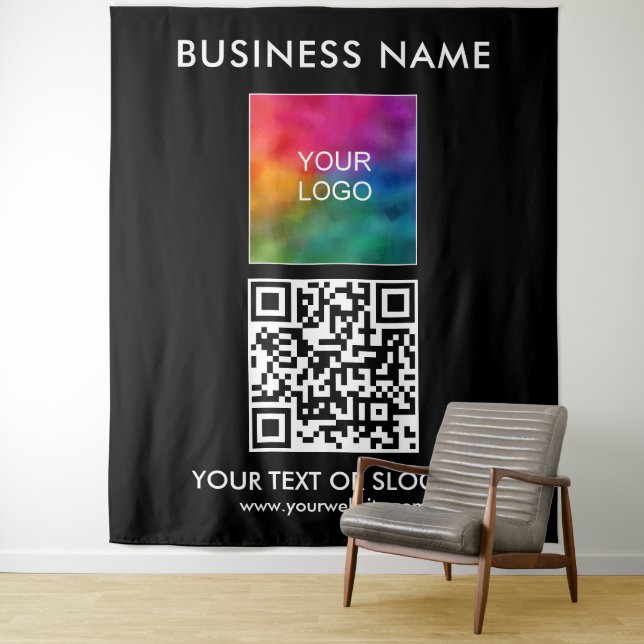 Customer Event Seminar Party Logo QR Code Backdrop Tapestry (In Situ)