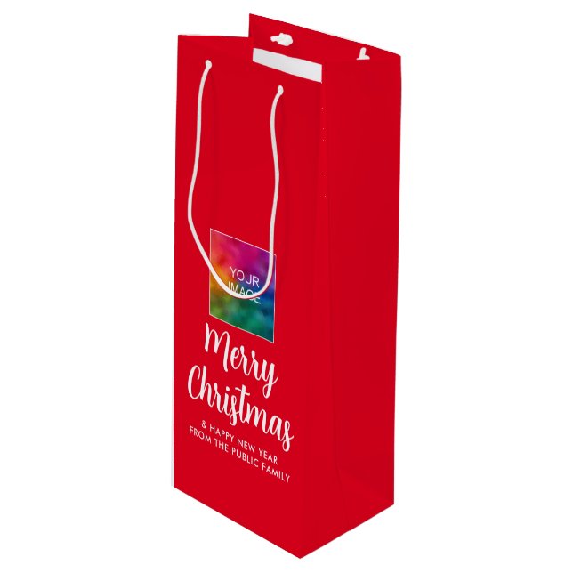 Customer Image Photo Logo Text Merry Christmas Wine Gift Bag (Front Angled)