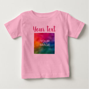 Customer Picture Typography Script Text Pink Baby T-Shirt