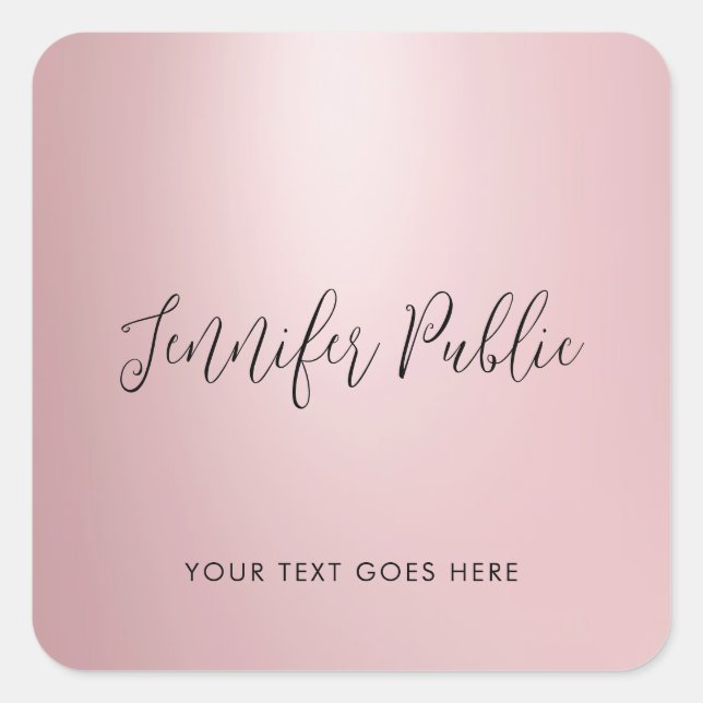 Customer Script Name Rose Gold Template Elegant Square Sticker (Front)