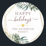 Customer specific Christmas Botanical   Classic Round Sticker<br><div class="desc">Happy holidays! Modern,  botanical design in gold green. Edit your product in minutes. By "further personalize",  fonts,  colours and positions can be customized.</div>