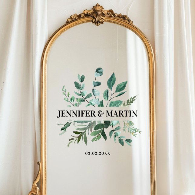 Customer specific eucalyptus wedding window cling (Customer specific, elegant, eucalyptus, wedding, window cling with your names and date.)