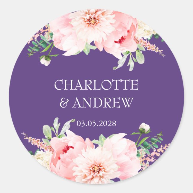 customer-specific floral wedding classic round sticker (Front)