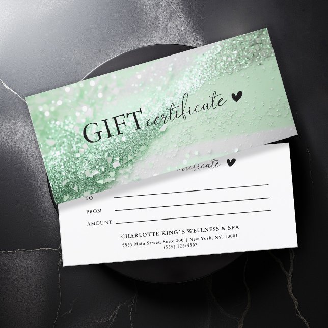 Customer specific, green-silver glitter, business (Customer specific, trendy, green-silver, glitter, business gift certificate.)