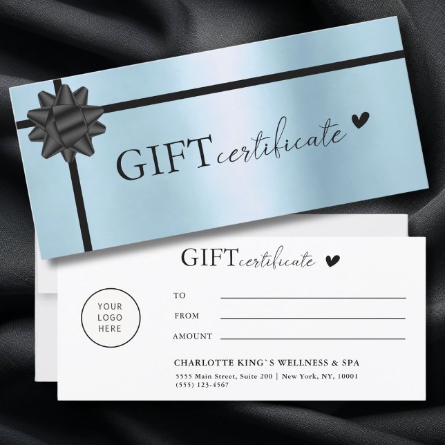 Customer specific, Logo Business Gift Certificate (Customer specific, Logo, Salon, Blue-Black, Ribbon, Business Gift Certificate.)