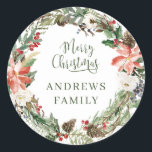 Customer specific Merry Christmas! Wreath Classic  Round Sticker<br><div class="desc">Merry Christmas! Wreath Design. Insert your text / name and personalize your product quickly & easily.</div>