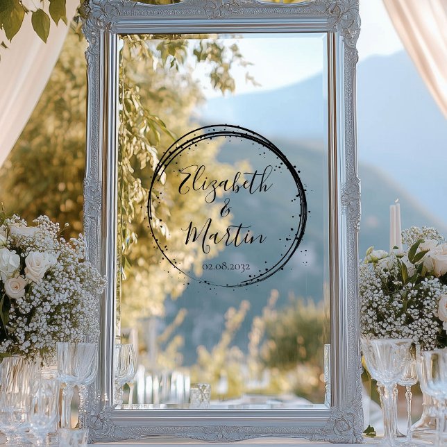 Customer specific modern, circle wedding window cling (Customer specific modern, circle, wedding, window cling with your names and date.)