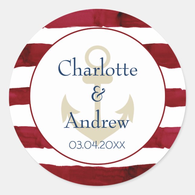 Customer-specific red stripes Anchor  Classic Round Sticker (Front)