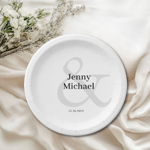 Customer-specific white black ampersand wedding paper plate