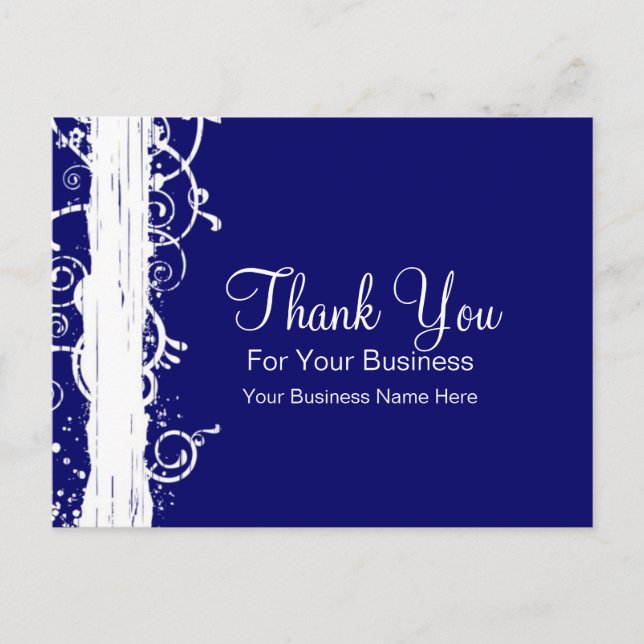 Customer Thank You Card Blue and white Swirls (Front)