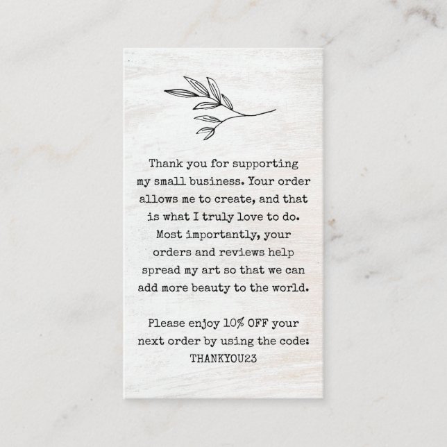 Customer Thank You  Discount Coupon Business Card (Front)