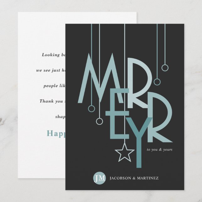 Customer Thank You Holiday Simple Merry Teal Card (Front/Back)