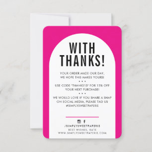 CUSTOMER THANK YOU modern arch fuschia pink black Card