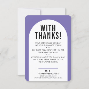 CUSTOMER THANK YOU modern arch purple black Card