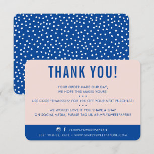 CUSTOMER THANK YOU modern blush pink royal blue Card
