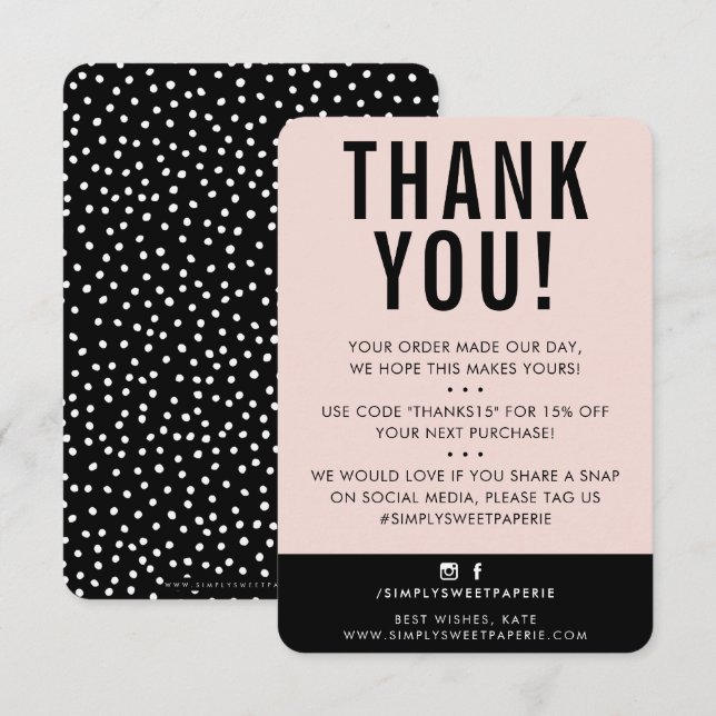 CUSTOMER THANK YOU modern cute blush pink black Card (Front/Back)