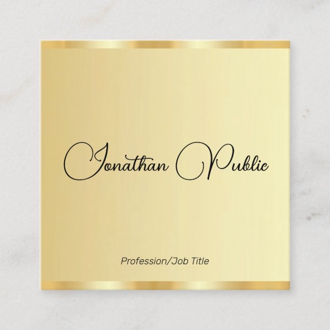 Customers Calligraphy Script Faux Gold Template Square Business Card (Front)