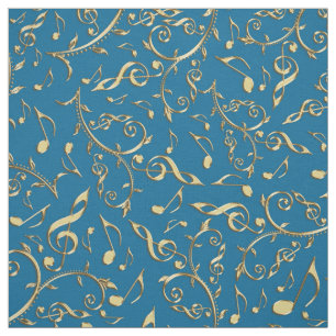 Customiable Colour w Gold Music Notes Floral Fabric