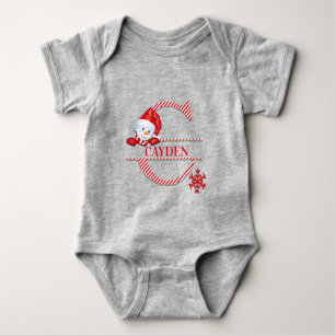Customiable Cute Snowman Monogram Baby Bodysuit