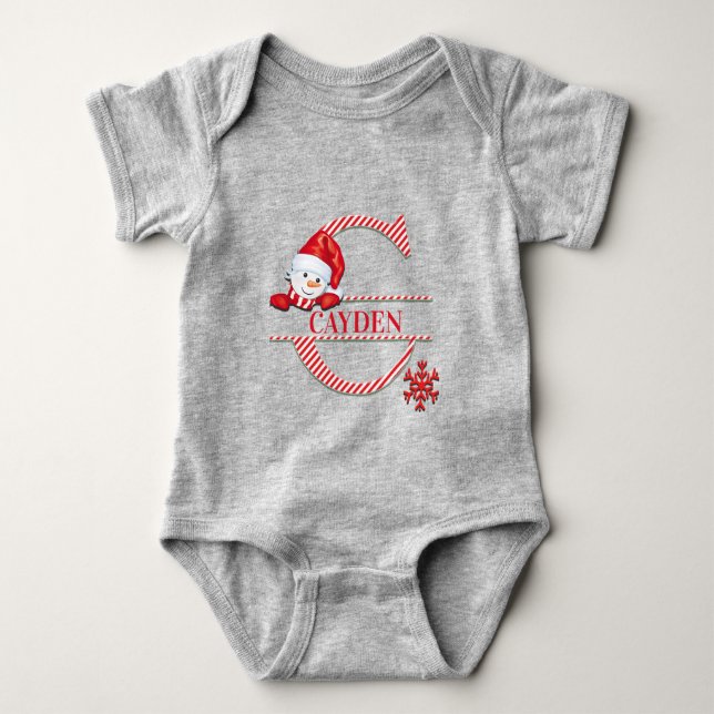 Customiable Cute Snowman Monogram Baby Bodysuit (Front)