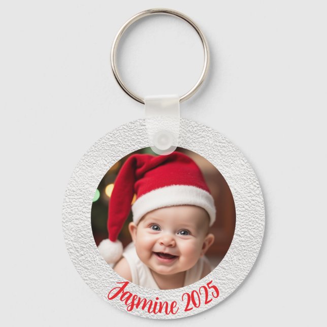 Customisable Aluminium Circle baby First Christmas Keychain (Front)