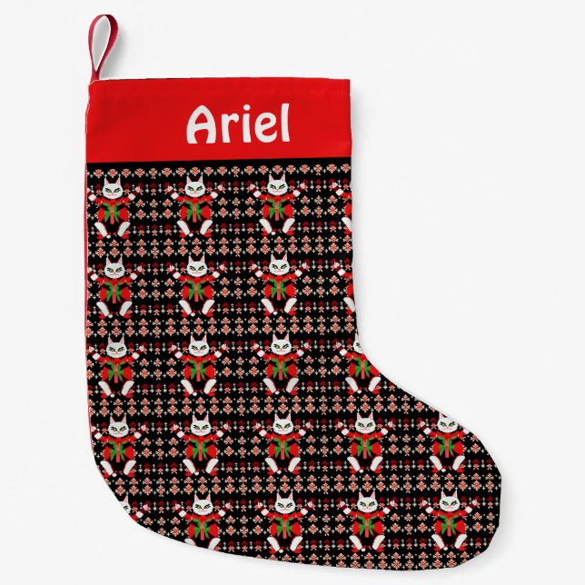 Customisable Angry Cats Christmas Pattern Funny Small Christmas Stocking (Front)