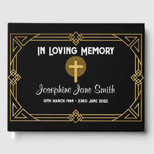 Customisable Art Deco Funeral Memorial Guest Book