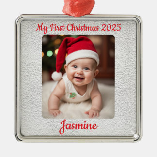 Customisable Baby's First Christmas Square Metal Ornament