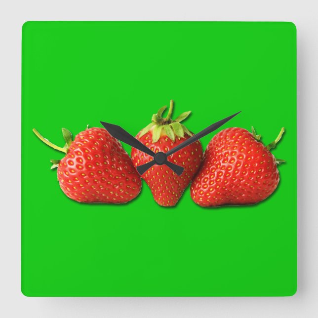 Customisable Background Strawberries arc2 Square Wall Clock (Front)