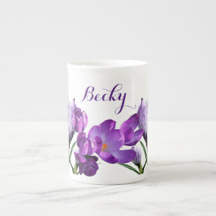 Customisable Becky name pretty purple flower fun   Bone China Mug
