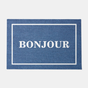 CUSTOMISABLE BONJOUR Original textile blue jeans Doormat